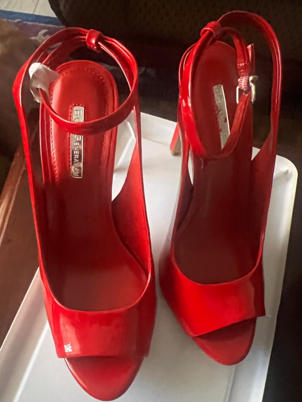 BCBG Cosmo Slingback Sandals Red Patent Open-Toe Ankle-Strap Heels